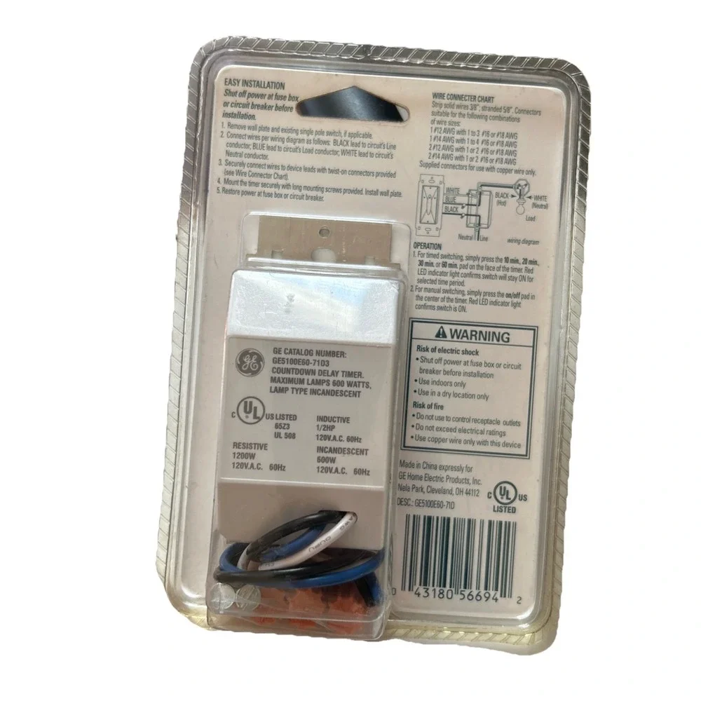 GE 60 Minute Timer Switch Digital In-wall Timer Switch 10,20,30,or 60, Min. New!
